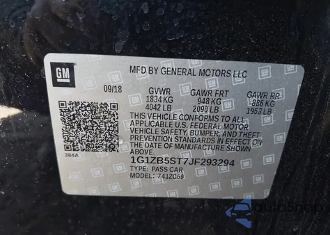 2018 Chevrolet Malibu 1Ls from USA, damaged, VIN 1G1ZB5ST7JF293294